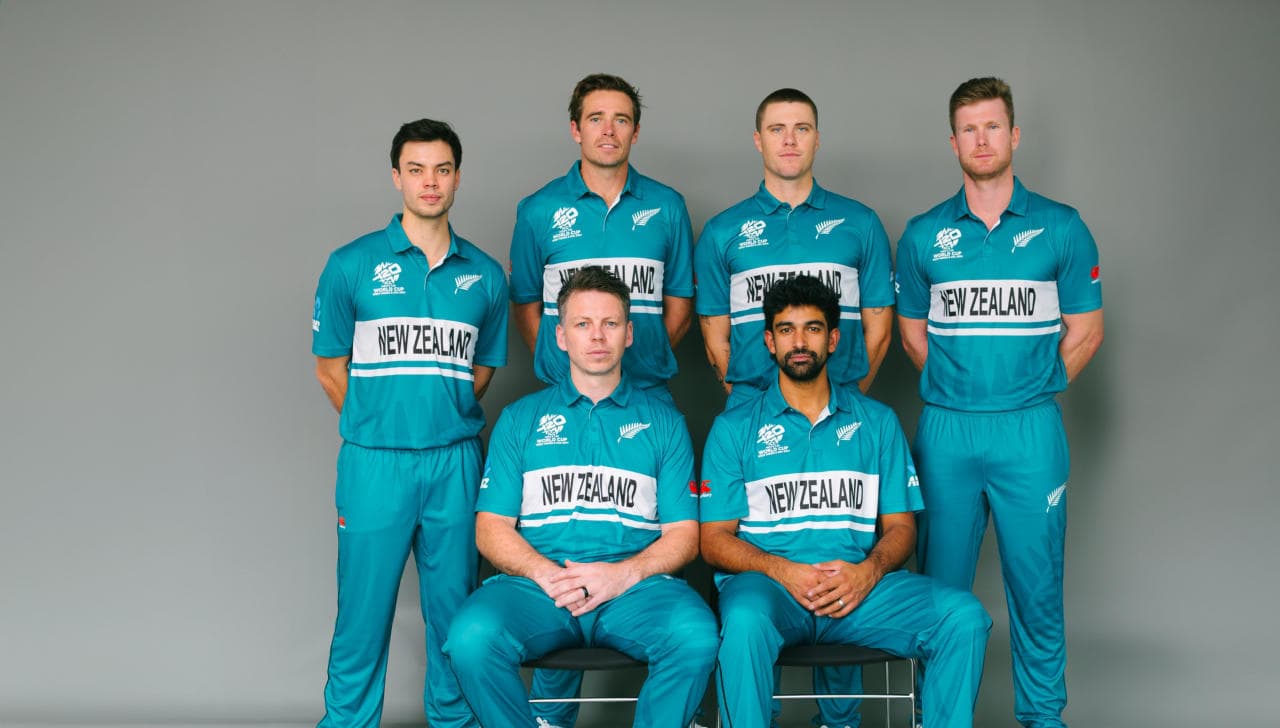 New Zealand Cricket in their team kit for the T20 World Cup 2024